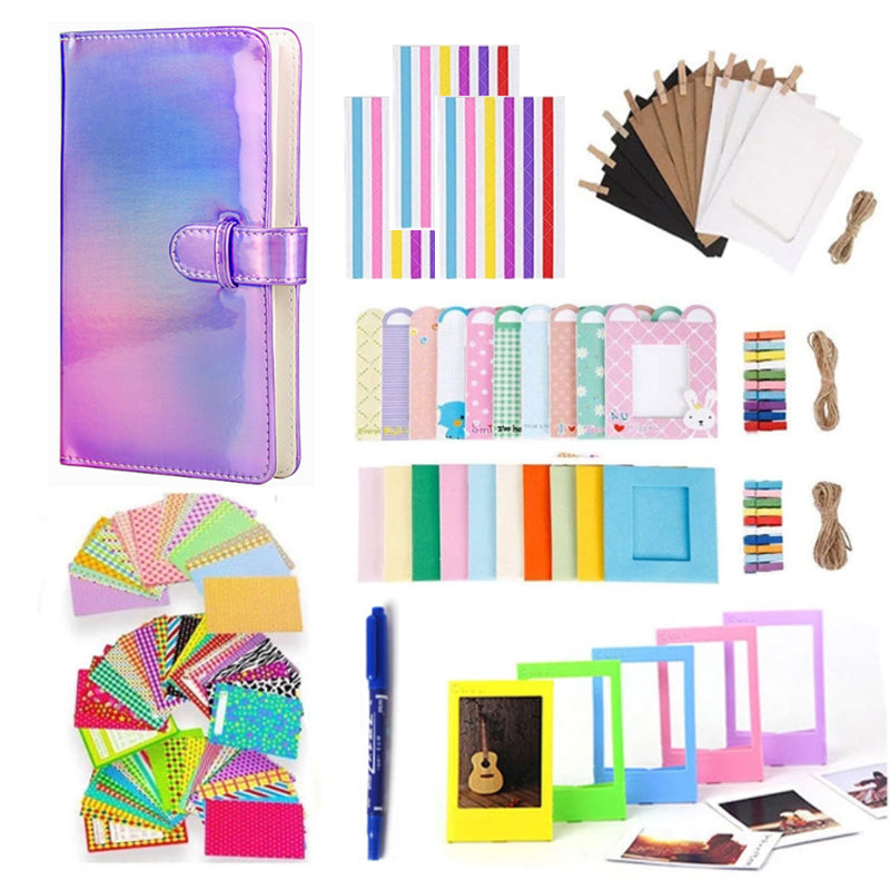 for FujiFilm Instax Mini 12 / 11 / 9 / 8+ / 8 10-in-1 Colorful Bundle Kit Accessories Includes Photo Album, Hang Frames, Border Stickers - Aurora Purpkle