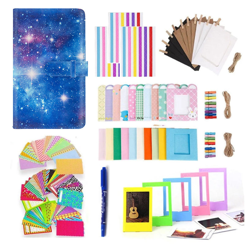 Uniqkart for FujiFilm Instax Mini 12 / 11 / 9 / 8+ / 8 10-in-1 Colorful Bundle Kit Accessories Includes Photo Album, Hang Frames, Border Stickers - Starry Blue