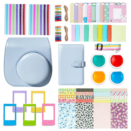Uniqkart for FujiFilm Instax Mini 12 11-in-1 Accessories Kit Camera Bag Album Photo Frame Stickers Clips Set - Blue