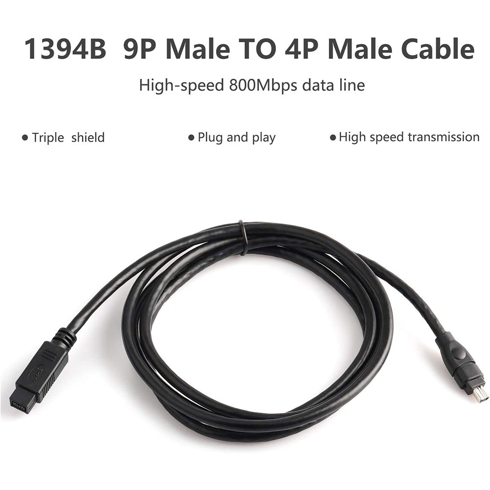 Uniqkart 1.8m IEEE 1394 FireWire 800 9Pin to 400 4Pin Data Cable Adapter for MacBook Camera