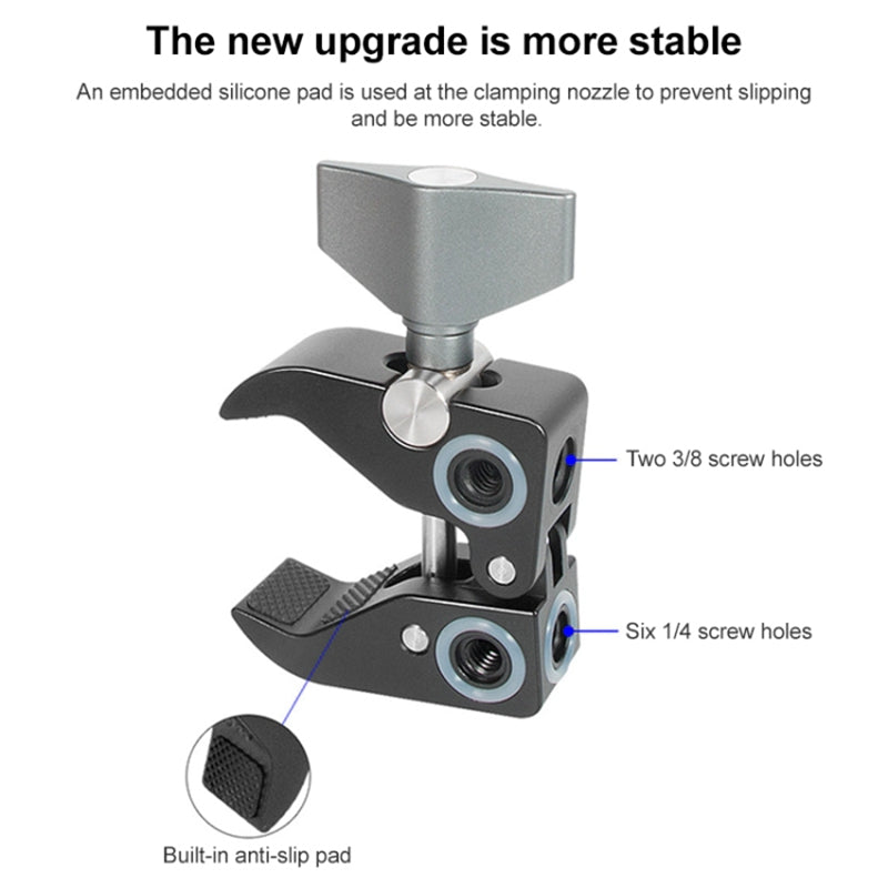WN-40 Multifunctional Crab Clamp Mount Aluminum Alloy Desk Wall Panel Holder Clip with 1 / 4&quot; and 3 / 8&quot; Thread