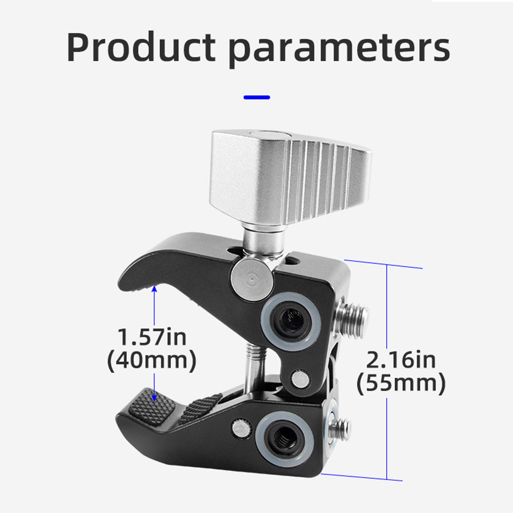 WN-40 Multifunctional Crab Clamp Mount Aluminum Alloy Desk Wall Panel Holder Clip with 1 / 4&quot; and 3 / 8&quot; Thread