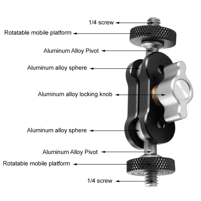 TM-2 Magic Arm with Double Ballhead 1 / 4&quot; Screw Aluminum Alloy Magic Arm for Camera LED Light Monitor