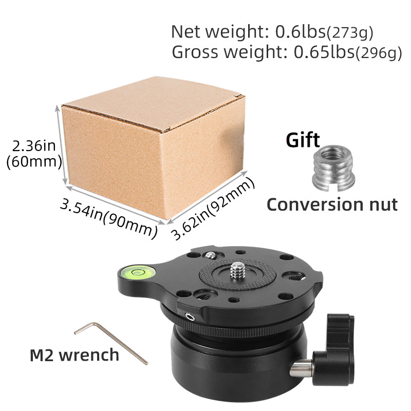 Uniqkart DY60N-A / S Tripod Leveling Base Half Ball Quick Tilted Up / Down 15 Degrees for Canon Nikon DSLR Cameras