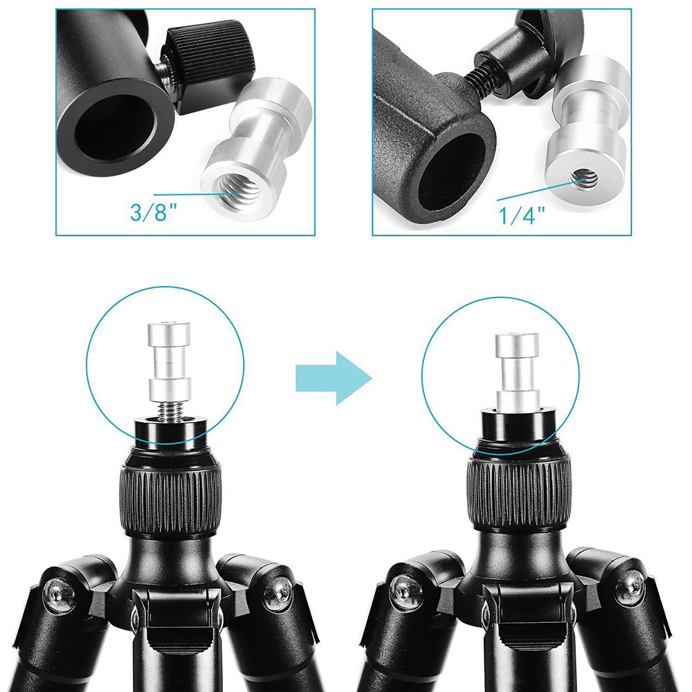 E005 Metal Flash Light Tripod Camera Mount Adapter with 3 / 8inch to 1 / 4inch Converter, Photography Reflector Holder with Umbrella Hole