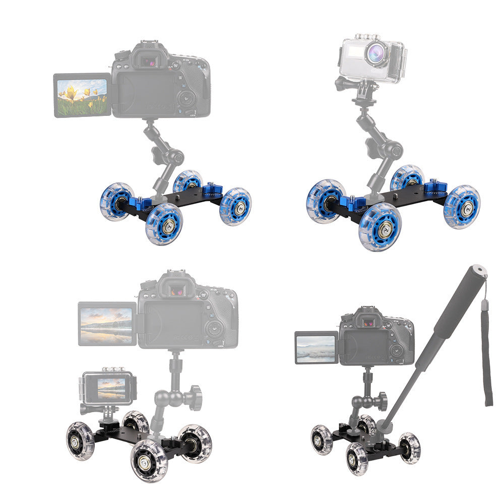 H024 For Canon 5D2 / 7D / 60D DLSR Camera Camcorder Photography Silent Sliding Rail Desktop Mini Camera Rail Car - Black