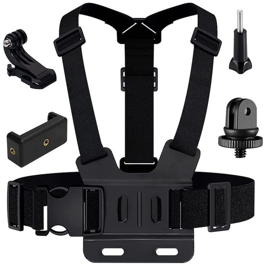 for GoPro Hero 11 / 10 / 9 / 8 / 7 / 6 / 5 / 4 / 3+ Chest Strap Belt 5-in-1 Body Harness Mount Set with 1 / 4inch Adapter, Clip, Long Screw