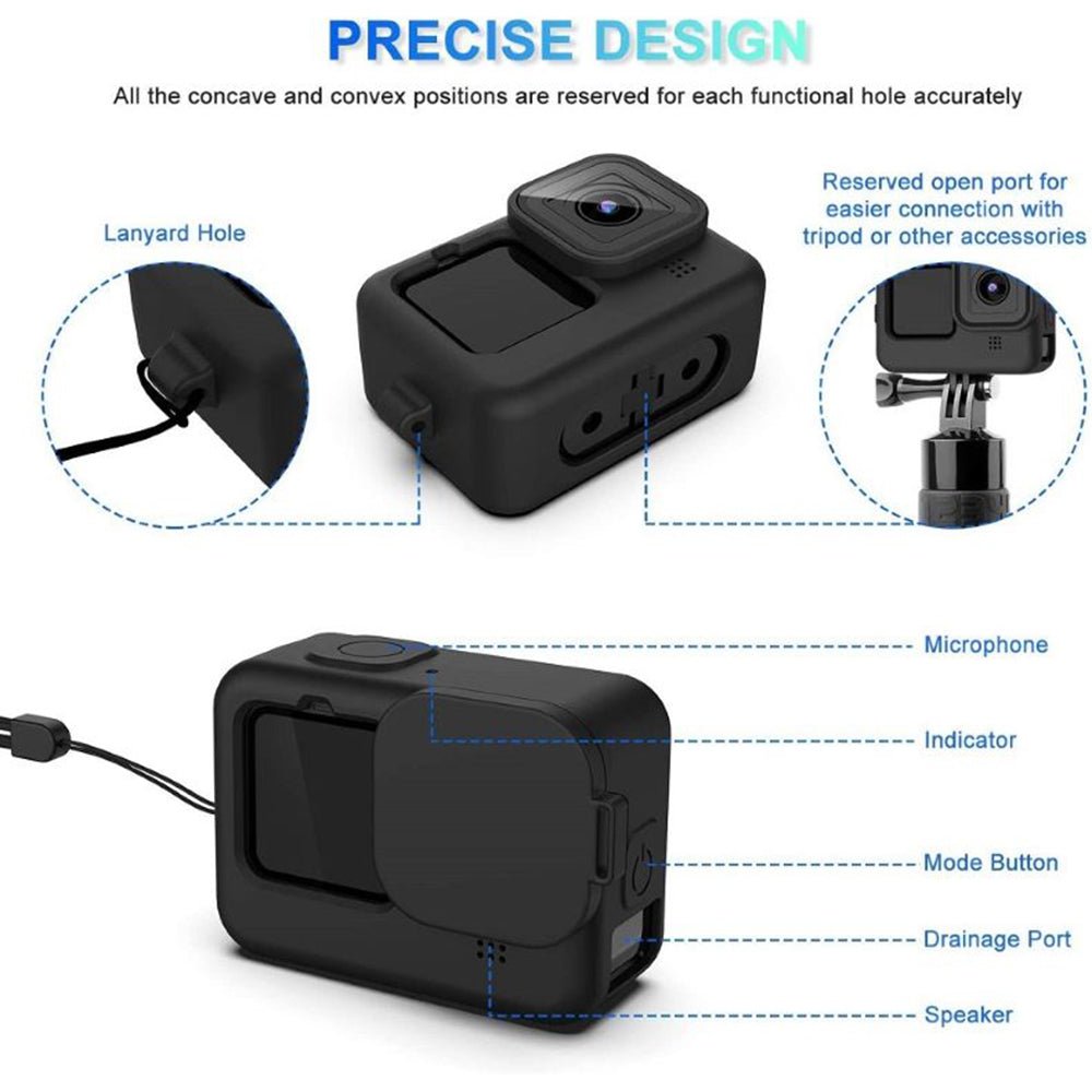 30m Underwater IP68 Waterproof Case for GoPro Hero 11 / 10 / 9 Silicone Cover Storage Bag Tempered Glass Film Set