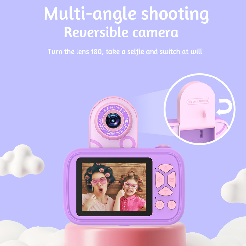 H19 2.4 inch Screen Children Camera 180-Degree Flip Camera Len with Tripod, Support 32G Memory Card - Pink