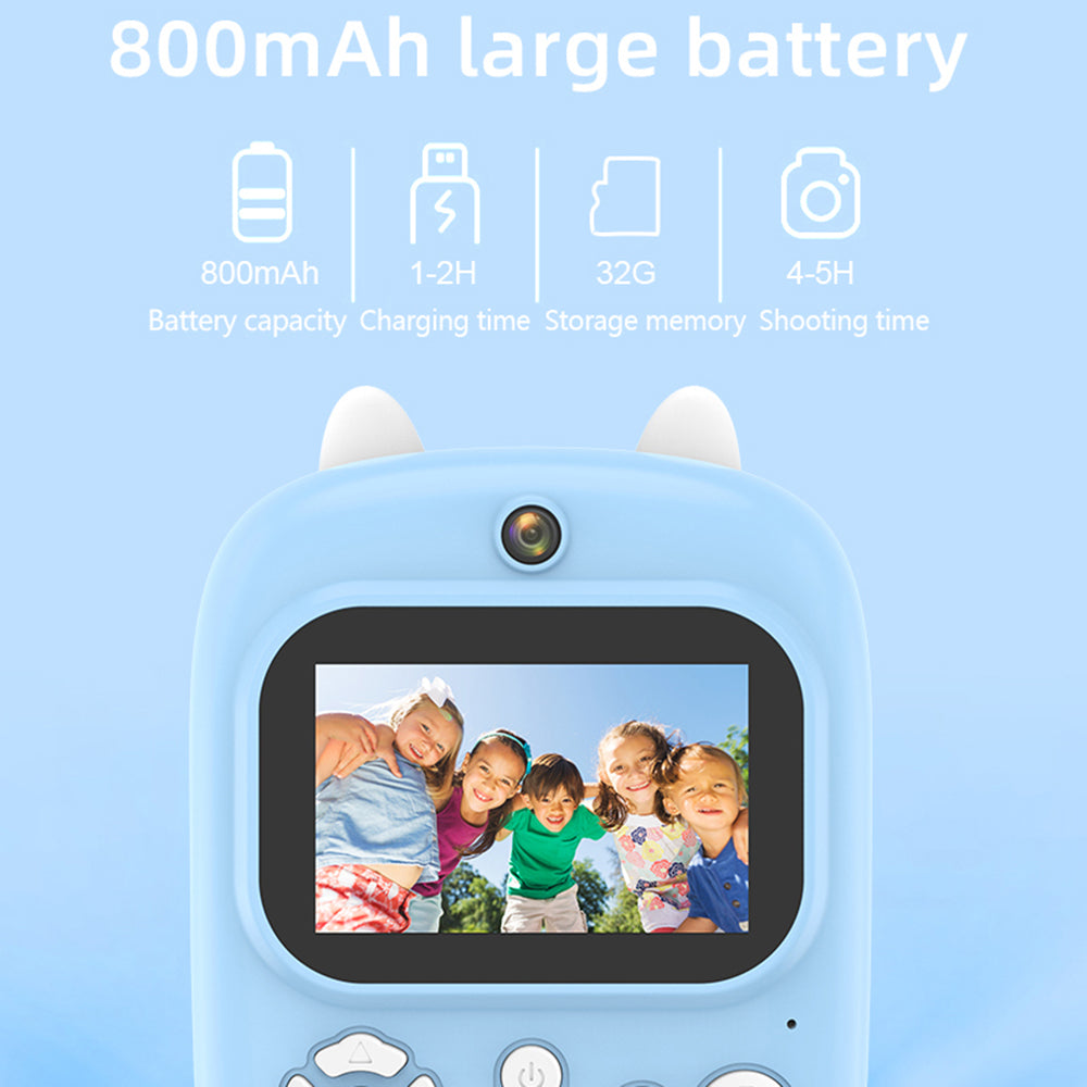 P2 2.4-inch HD Dual-Lens Camera Photo / Video Instant Camera Multifunction Children Printer Camera (with 32G Memory Card + Card Reader) - Blue
