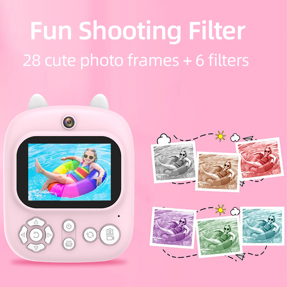 P2 2.4-inch IPS Screen Children Camera Thermal Printer Camera WiFi Printing Camera Support TF Card Storage - Pink