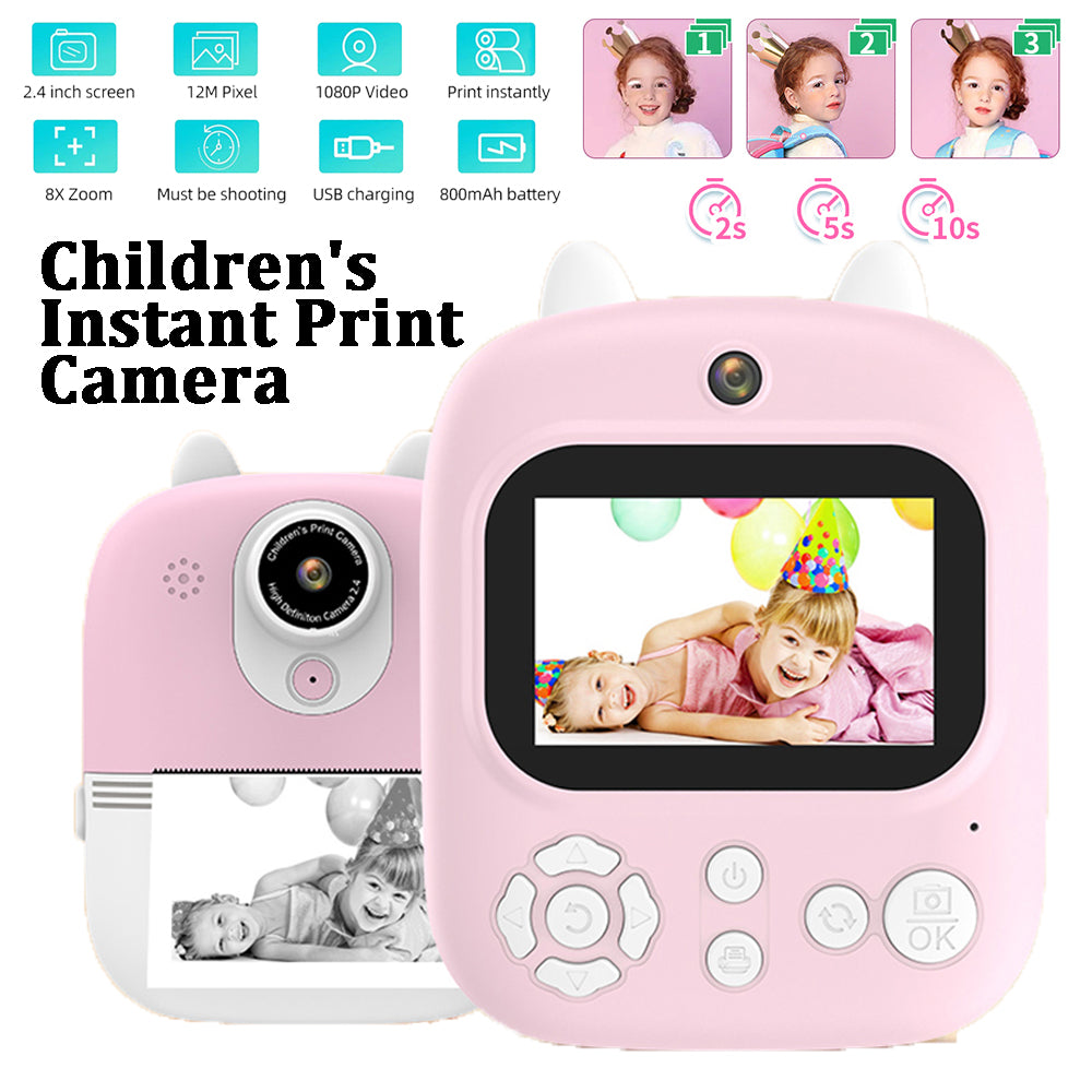 P2 2.4-inch IPS Screen Children Camera Thermal Printer Camera WiFi Printing Camera Support TF Card Storage - Blue