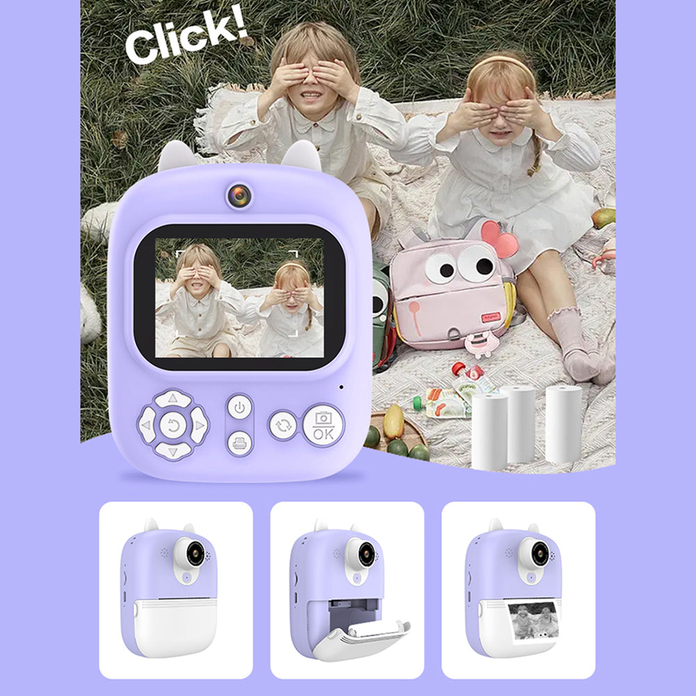 P2 2.4-inch IPS Screen Children Camera Thermal Printer Camera WiFi Printing Camera Support TF Card Storage - Blue
