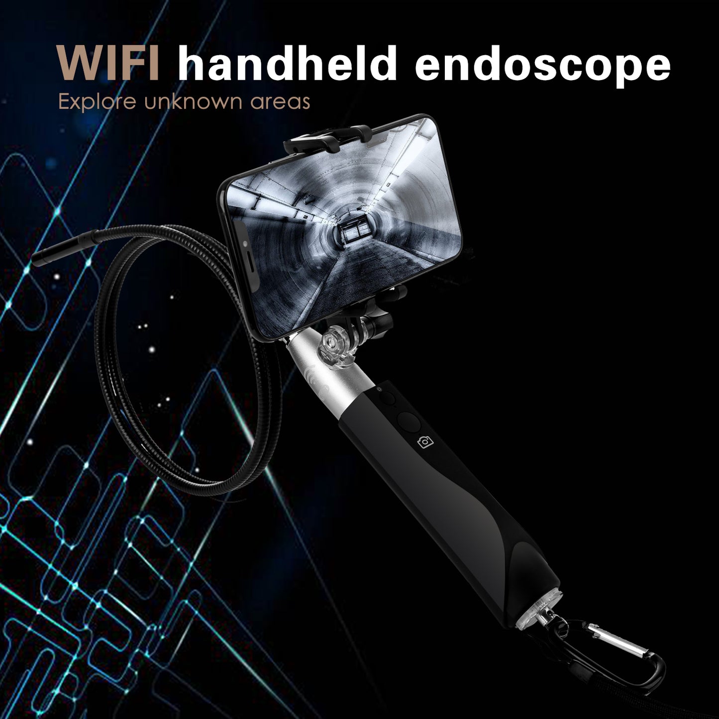 F110-HD 3M WiFi Handle Endoscope 1200P Snake Camera IP67 Waterproof Integrated Industrial Endoscope - Silver