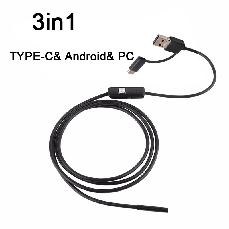 AN100 3-in-1 Endoscope Inspection Camera 8mm Snake Camera with 2M Semi-Rigid Cable