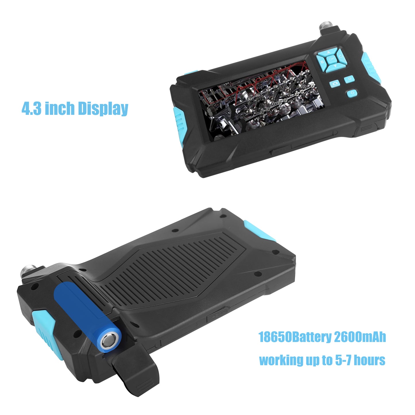 P30 Industrial Endoscope 5.5mm Handheld Borescope 8 LEDs 4.3inch 1080P HD Video Car Inspection Camera with 5M Semi-Rigid Cable - Blue