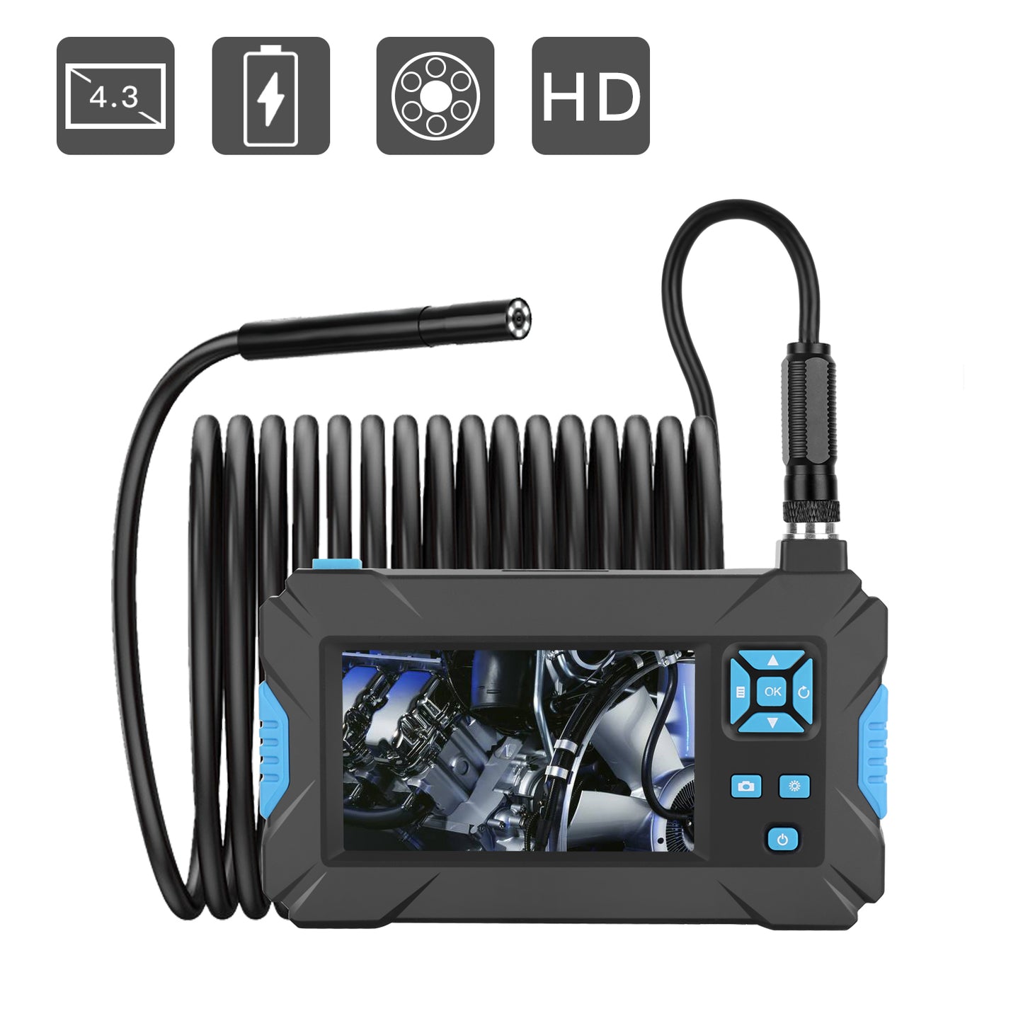 P30 5.5MM Inspection Camera Industrial Endoscope 4.3-inch Display Screen with 2M Semi-Rigid Cable - Blue