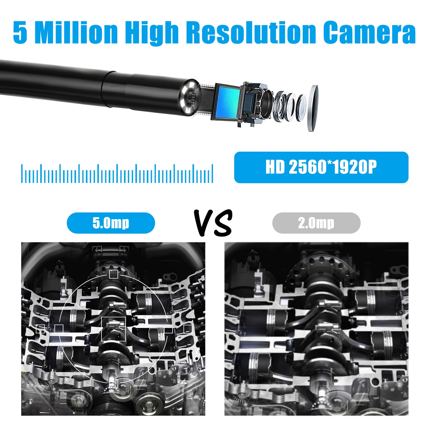 F220 5.5mm Industrial Endoscope WiFi Borescope Inspection Camera with 2M Semi-Rigid Cable