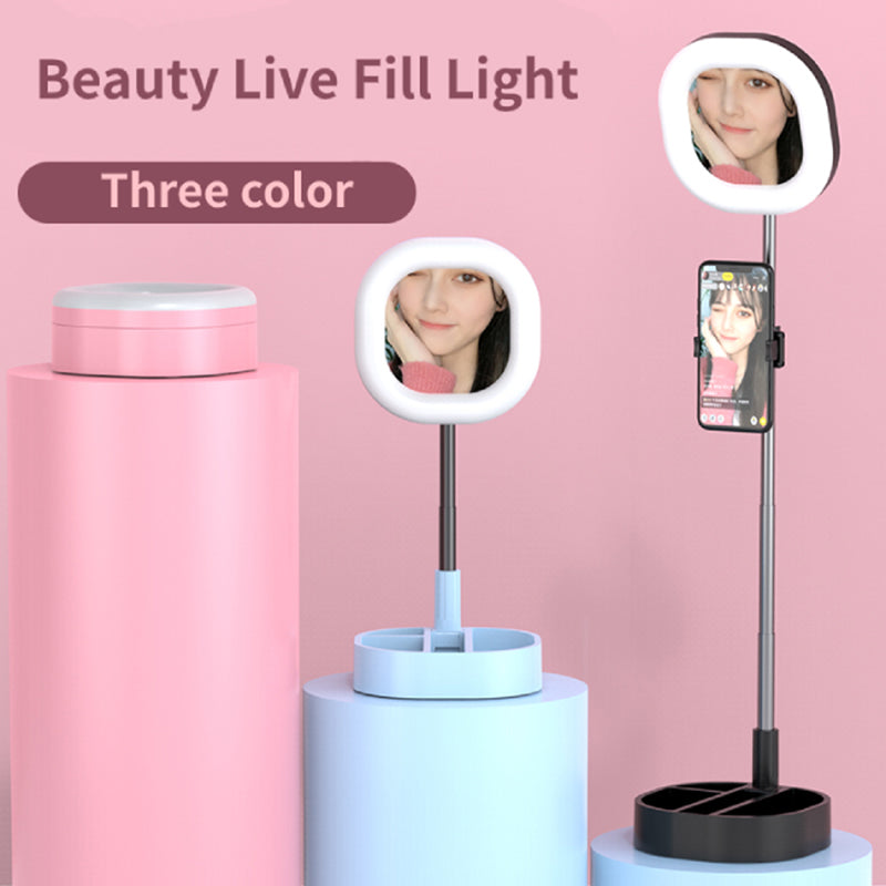 Y3 Foldable Storage Beauty Makeup Mirror Live Broadcast Light Desktop Phone Holder Ring Light - Pink