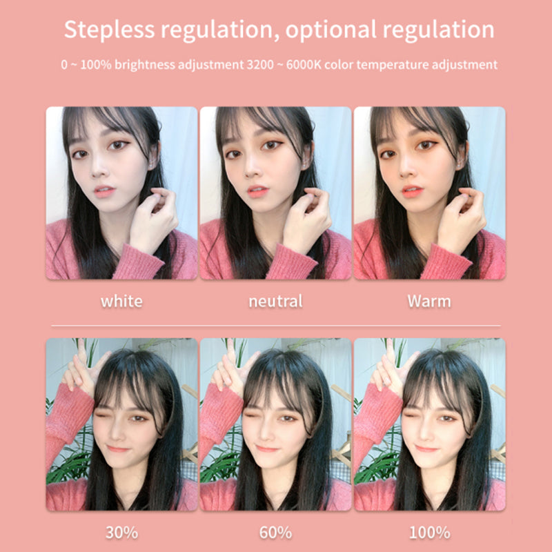 Y3 Foldable Storage Beauty Makeup Mirror Live Broadcast Light Desktop Phone Holder Ring Light - Pink