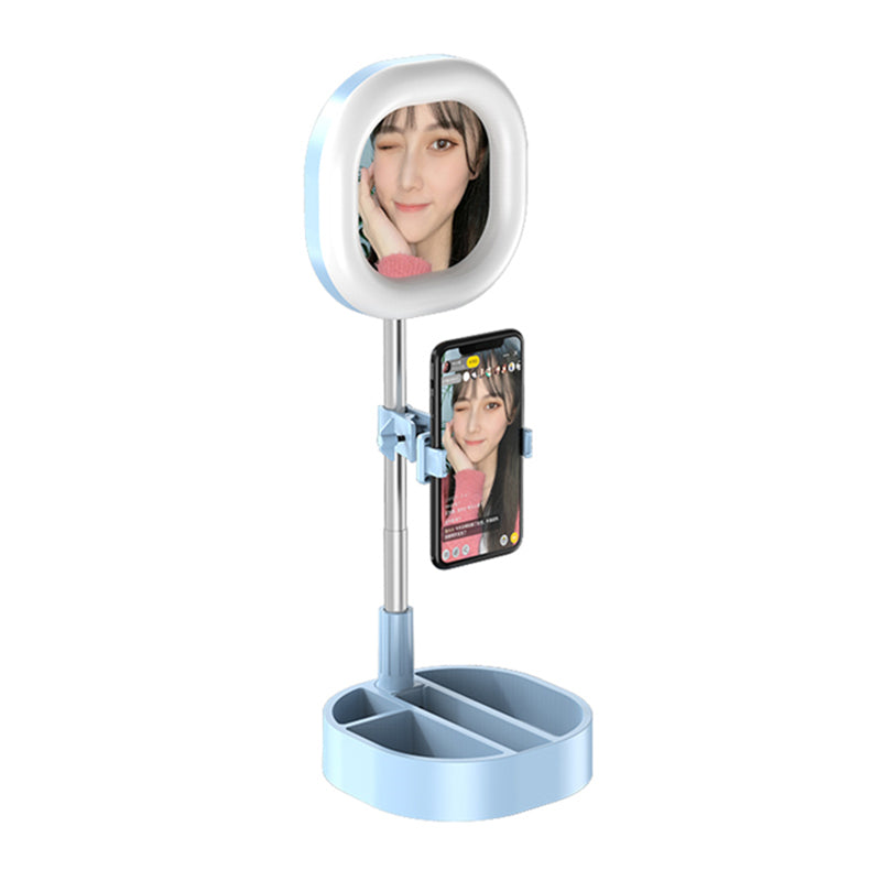 Y3 Foldable Storage Beauty Makeup Mirror Live Broadcast Light Desktop Phone Holder Ring Light - Blue