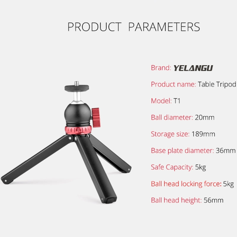 Yelangu T1 Aluminium Alloy CNC Desktop Tripod Strong Support with Spherical Ballhead (YLG1202A)