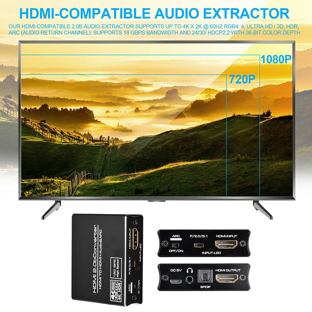 NK-331M 4K HDMI to HDMI Audio Extractor Splitter Optical Toslink SPDIF + RCA L/R Stereo Converter Adapter with 3.5mm Output
