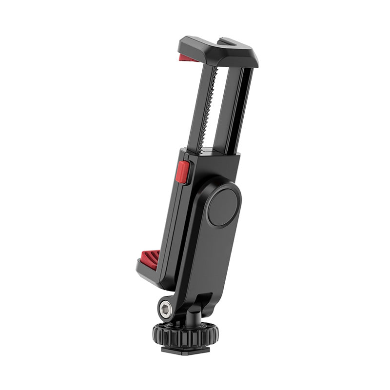 Uniqkart ST-06S Portable 360 Degrees Rotating Phone Holder Clip with Dual Cold Shoe Mount for Live Streaming Video Recording