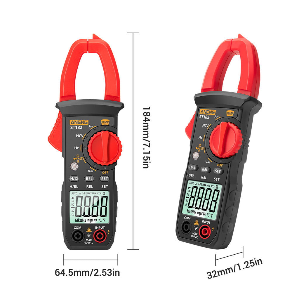 Aneng ST182 Digital Clamp Meter Multimeter DC/AC Current 4000 Counts Ammeter Voltage Tester Car Amp Hz Capacitance NCV Ohm Test Tool