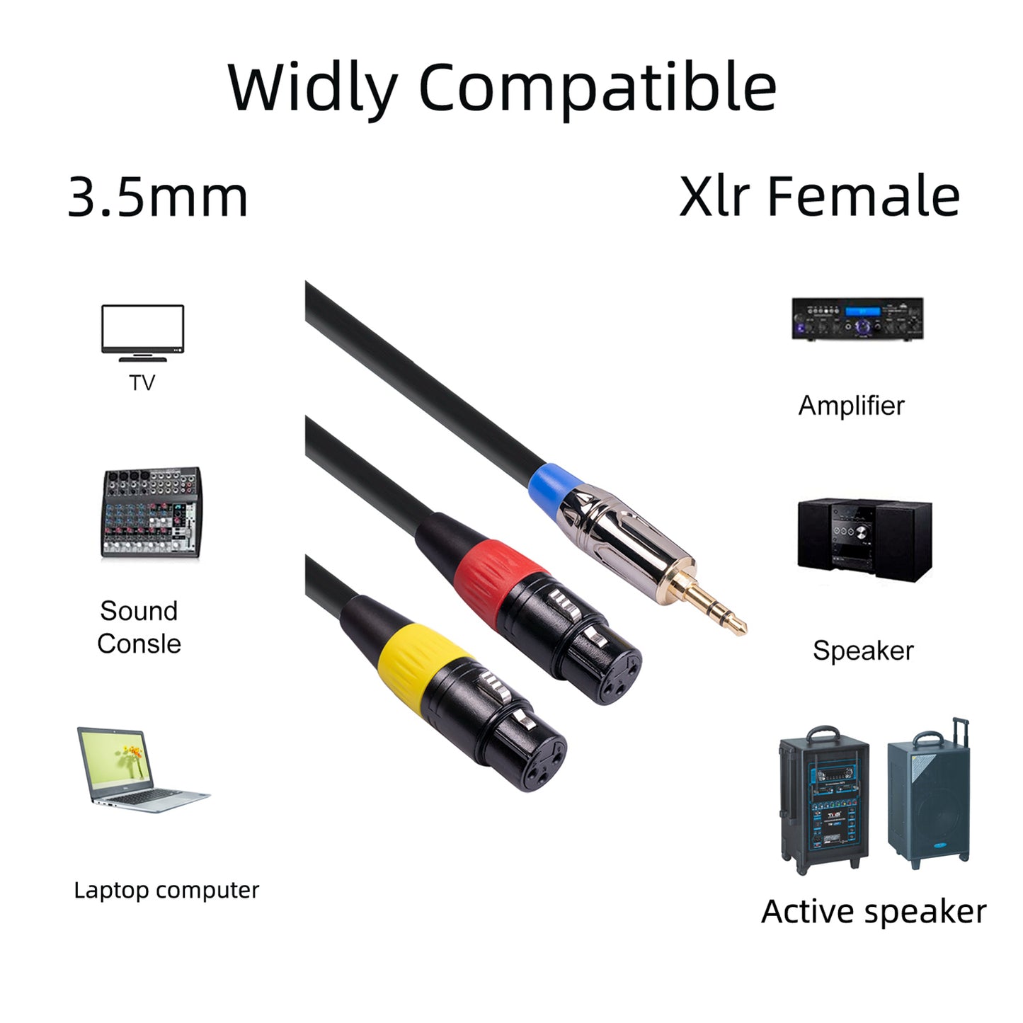 TC194BUXK107YR-30 3-Meter 3.5mm Male to Dual XLR Female Y-Splitter Breakout Lead Microphone Cord