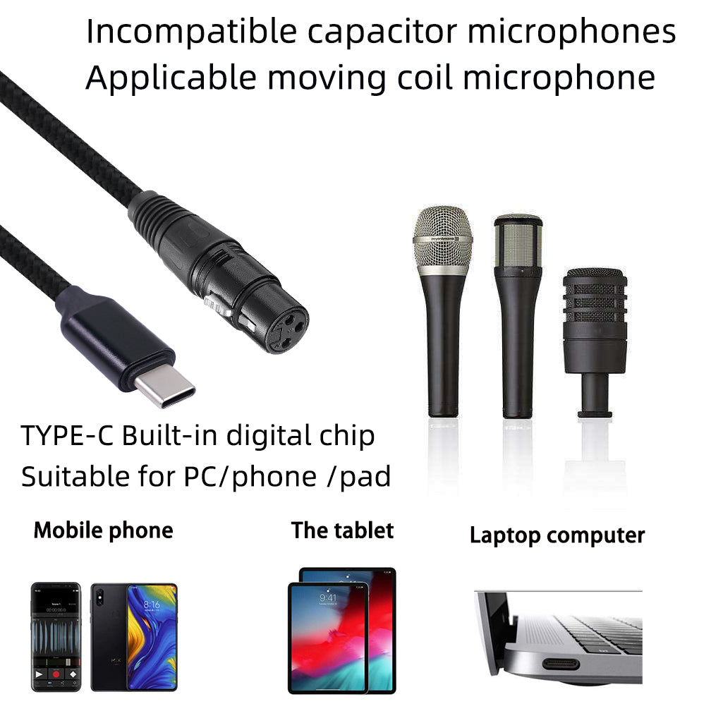 TY20F 3m Type-C Male to XLR Female Mic Audio Cable Microphone Recording Cord