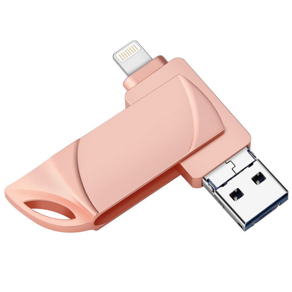 Uniqkart DN-PG31 128GB External Storage Memory Stick Flash Drive 3 in 1 Lightning/Micro/USB Swivel U Disk - Pink