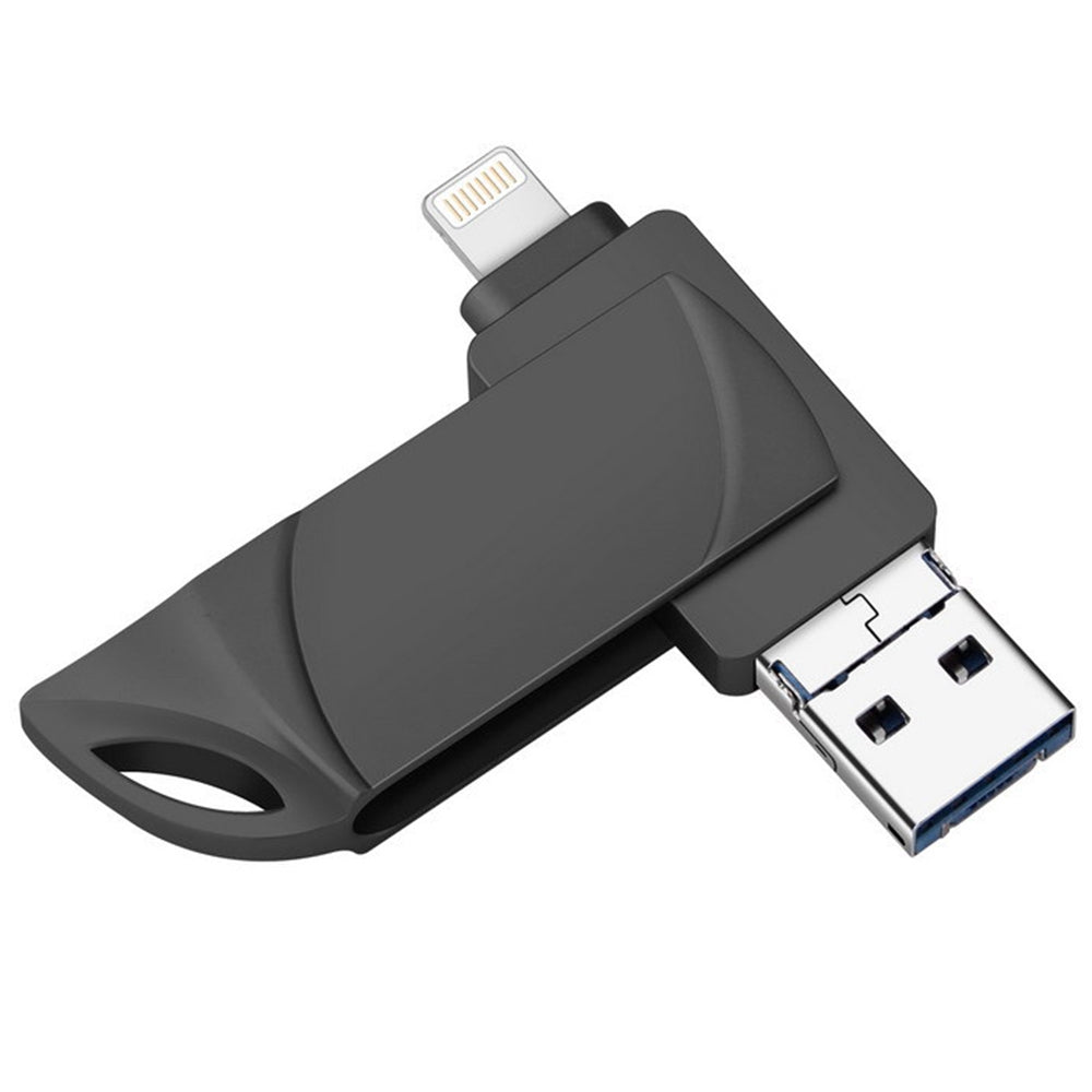 Uniqkart DN-PG31 128GB External Storage Memory Stick Flash Drive 3 in 1 Lightning/Micro/USB Swivel U Disk - Black