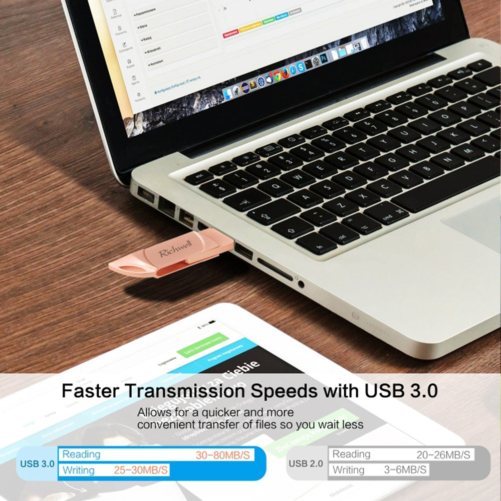 Uniqkart DN-PG31 64GB Portable Memory Stick Flash Drive 3 in 1 Lightning/Micro/USB Swivel U Disk - Silver