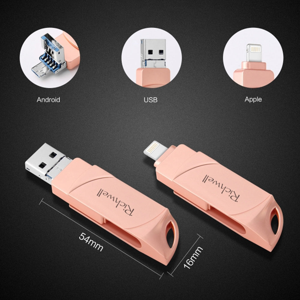 Uniqkart DN-PG31 32GB Flash Drive Lightning/Micro/USB Swivel U Disk High Speed Memory Stick - Black