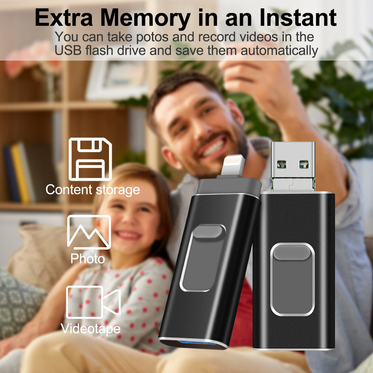 Uniqkart R-01B 32GB USB Memory Stick for iPhone Android PC, Portable USB 3.0 Flash Drive Thumb Drive Photo Stick - Black
