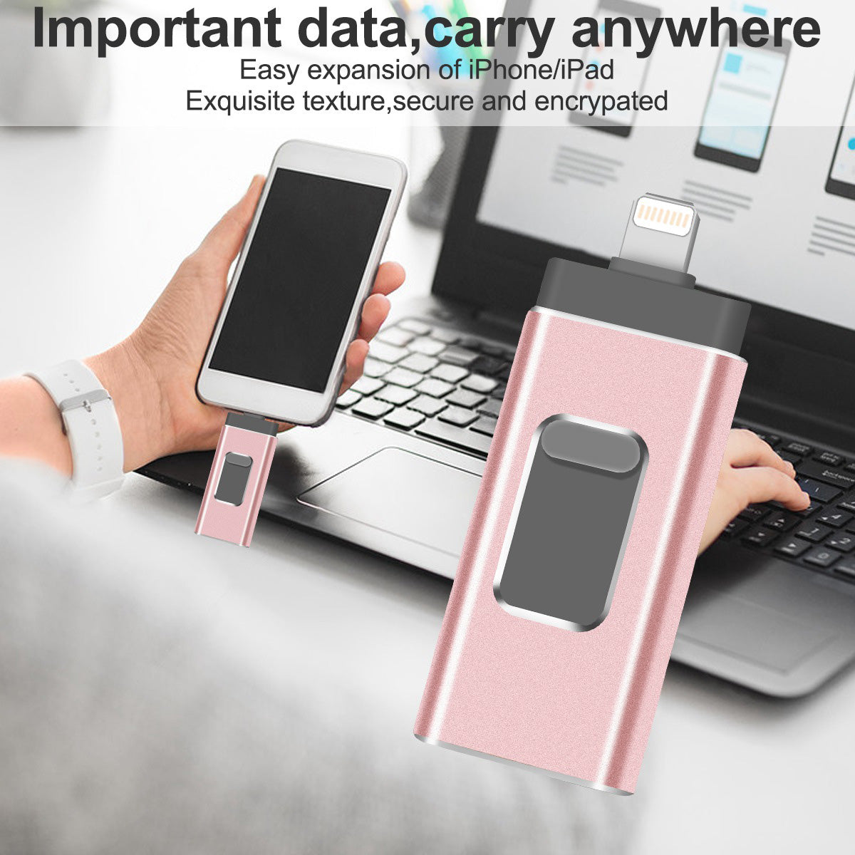 Uniqkart R-01B 32GB USB Memory Stick for iPhone Android PC, Portable USB 3.0 Flash Drive Thumb Drive Photo Stick - Pink
