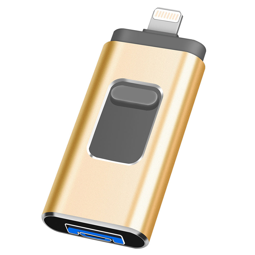 RICHWELL R-01B 16GB 3 in 1 Photo Stick for iPhone Android PC, Plug and Play USB 3.0 Flash Drive Memory Stick - Gold