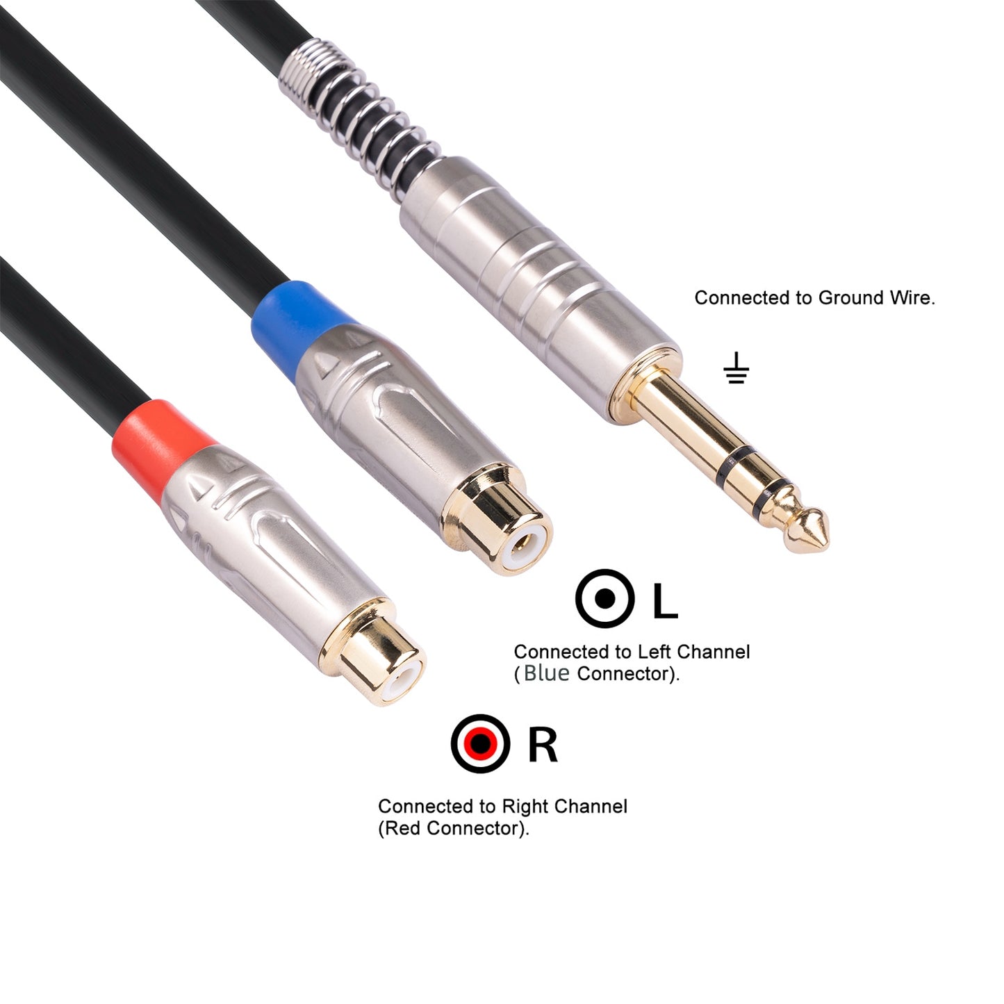 TC030YTR048-03 0.3m 6.35mm Male to 2 RCA Female Audio Cable 1 to 2 Adapter Splitter Converter