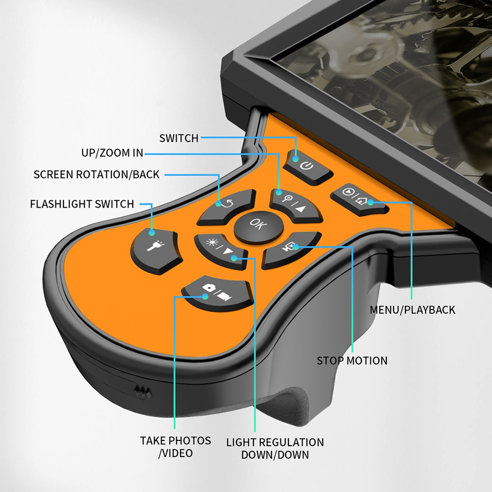 M50 2m Hard Wire 8mm Lens 5-inch Screen Hand-held Endoscope Adjustable Brightness 8-LED Waterproof Industrial Inspection Camera - Orange