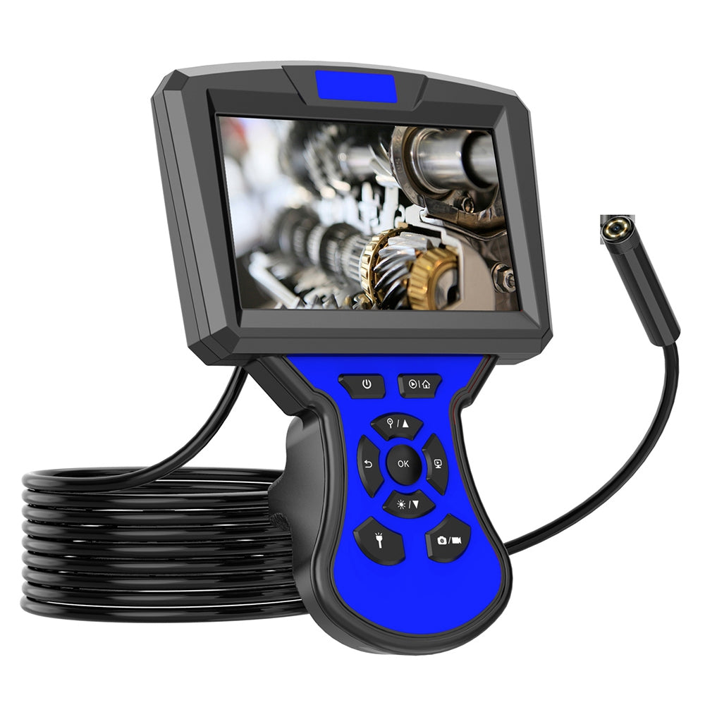 M50 5m Hard Wire 8mm Lens 5-inch Screen Endoscope 8-LED Waterproof Industrial Borescope Inspection Tool - Blue