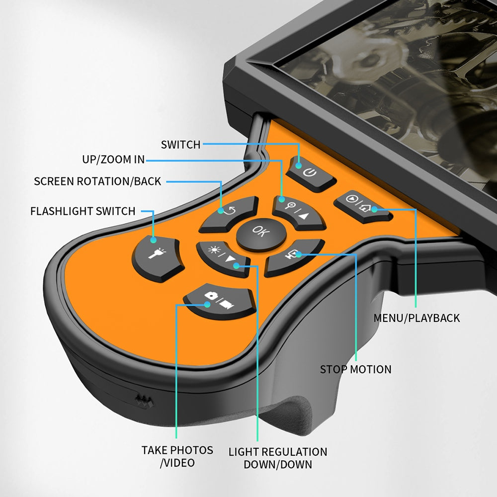 M50 5m Hard Wire 5.5mm Lens 5-inch Screen Hand-held Industrial Endoscope 8-LED Waterproof HD Inspection Borescope - Orange