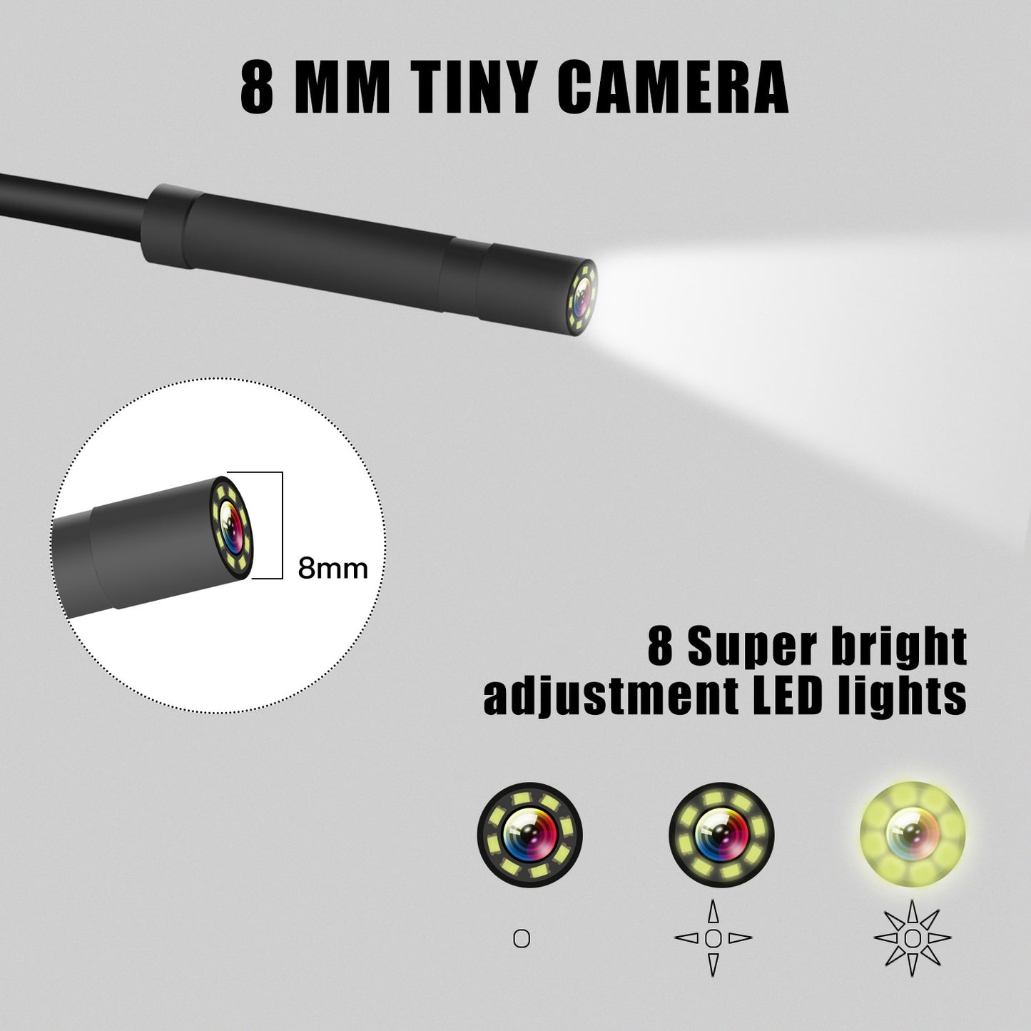 F270 10m Hard Wire 8mm Lens WiFi Waterproof Industrial Endoscope Dimmable 8-LED Sewer Borescope Pipe Inspection Camera