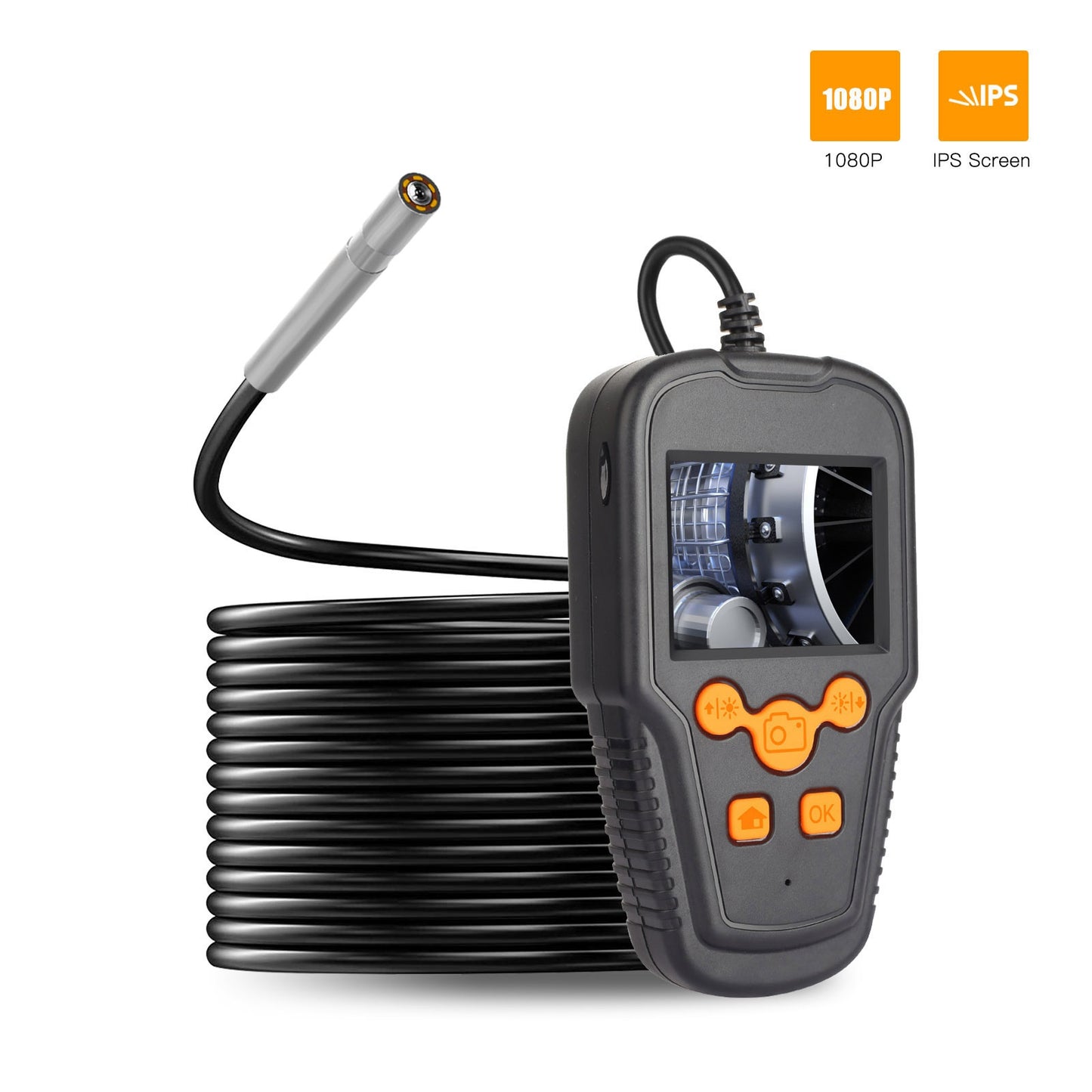 P60A 2m Hard Wire 3.9mm Lens Industrial Endoscope Inspection with 8 LED Lights and 2.4inch Screen Display