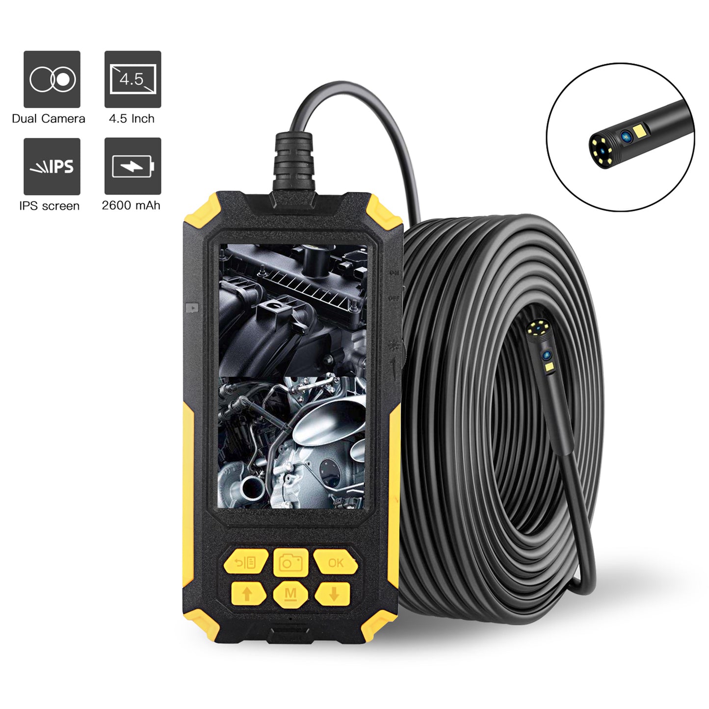 P50 2m Hard Wire HD 5.5mm Dual Lens Portable 4.5 inch Screen Rechargeable Industrial Endoscope Waterproof Pipe Inspection Camera