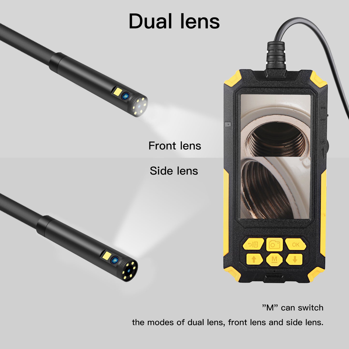 P50 2m Hard Wire HD 5.5mm Dual Lens Portable 4.5 inch Screen Rechargeable Industrial Endoscope Waterproof Pipe Inspection Camera
