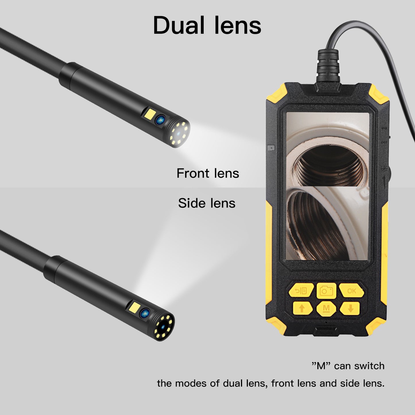 P50 2m Hard Wire 4.5 inch Screen Industrial Endoscope Portable HD 8mm Dual Lens Waterproof Pipe Inspection Camera