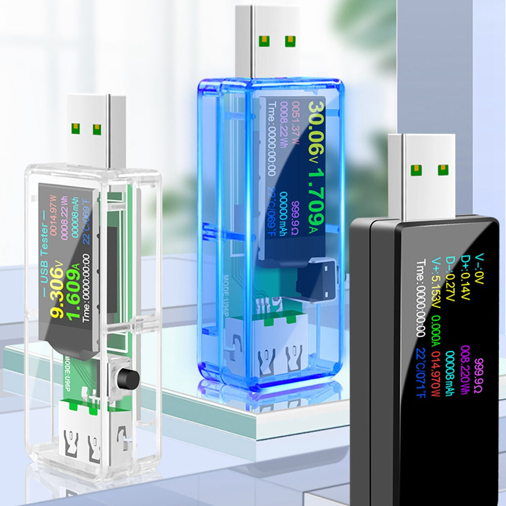Juwei U96P Digital Multimeter USB Tester IPS Digital Display Voltage Current Watt Meter Automatic Detection Tool - Transparent