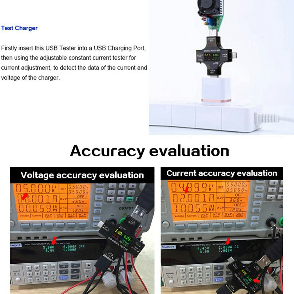 Multifunction 2-in-1 Type C+USB Multimeter PD Voltage Current Tester w ...