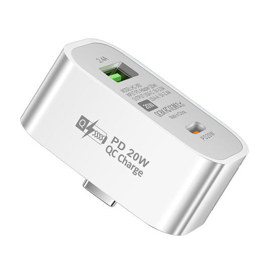 Type-C to Type-C + USB-A Splitter Dual Port Extender PD 20W Fast Charging Adapter, Square - White